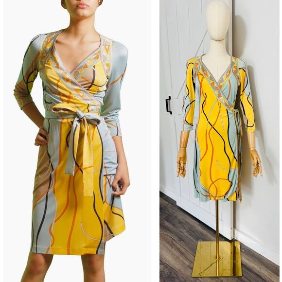 FLORA KUNG Size US 4 Silk Jersey Mock Wrap Shirt Dress Signature Logo - Picture 1 of 9